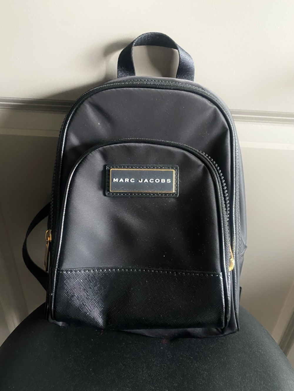 Marc Jacobs Black Mini Backpack with Gold Accents